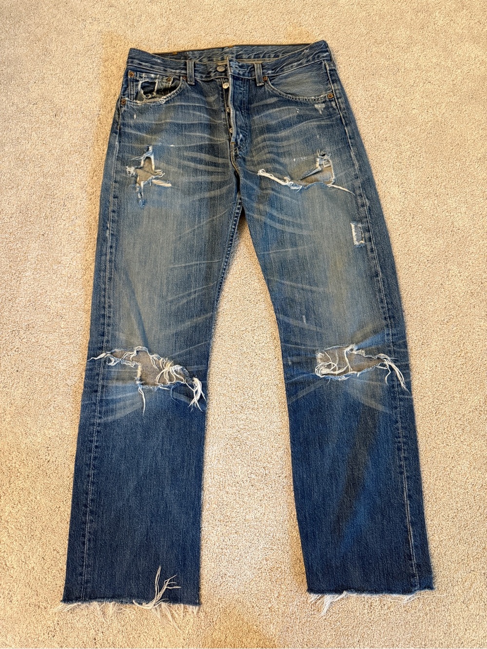Levi's 501 Men's Distressed Dark Blue Straight Jeans